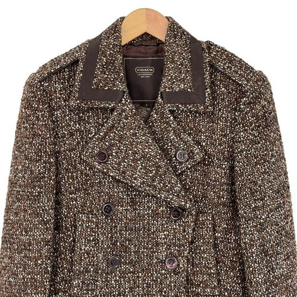 Coach Wool Mohair Blend Tweed Peacoat Brown Women Size 8 - Picture 2 of 12